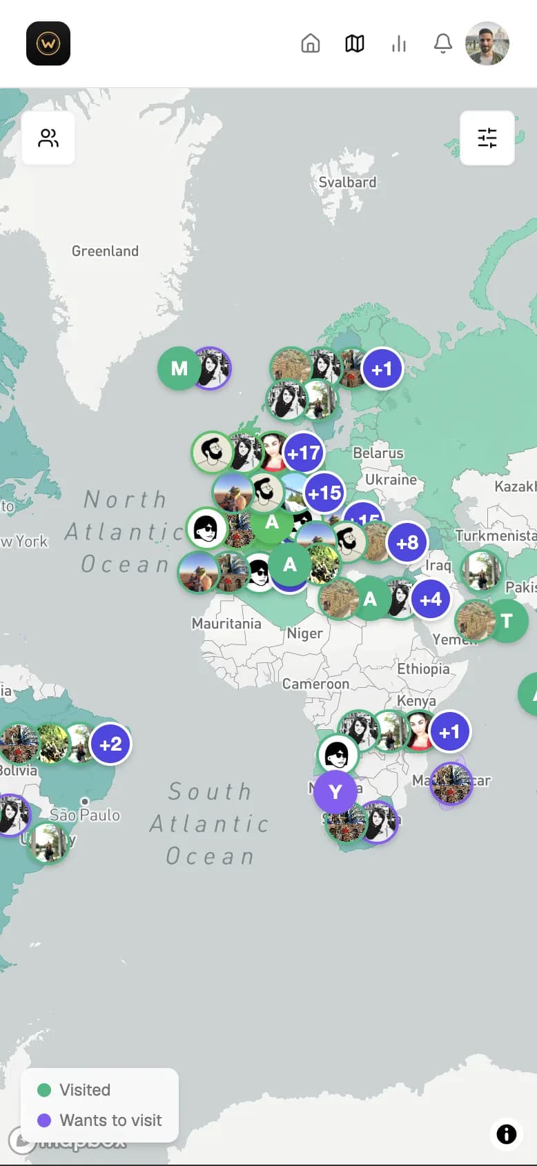 The Wanderpass friends map on mobile